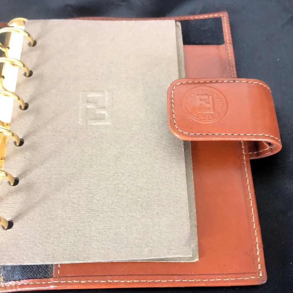 FENDI PEQUIN PECAN Striped Agenda Planner Passport Holder CC Wallet Binder MINT
